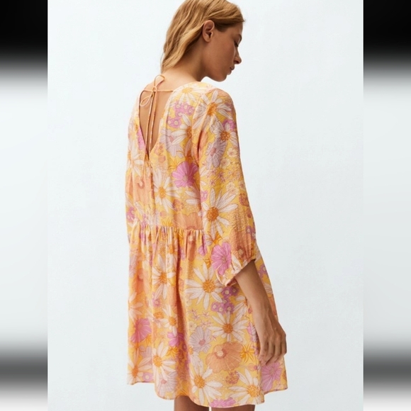 Floral V-Neck Swim Cover-Up Dress in Yellow & Pink - Picture 4 of 13